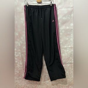 Vintage Adidas Women’s XL Zipper Track Pants ~ black with pink stripes